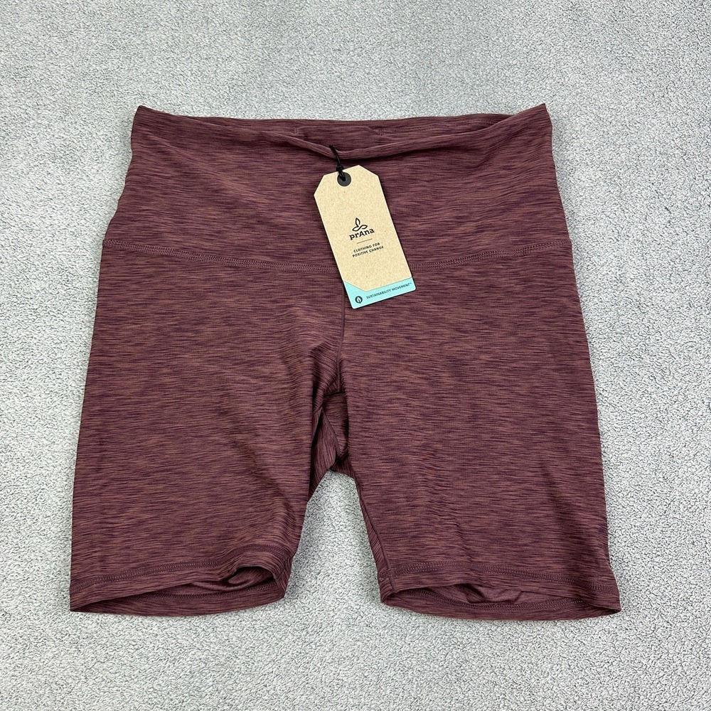 Prana Kimble Shorts Womens Large Flannel Heather Biker Yoga Athletic Gym NEW